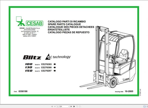 CESAB Blitz 100 130 150 Forklift Spare Parts Catalogue 1