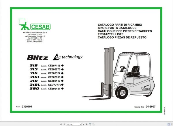 CESAB Blitz 312   320 AC Forklift Spare Parts Catalogue 1