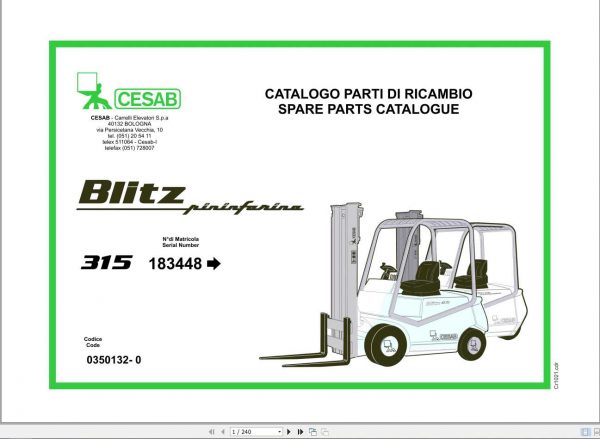 CESAB Blitz 315 Forklift Spare Parts Catalogue0350132 0 1