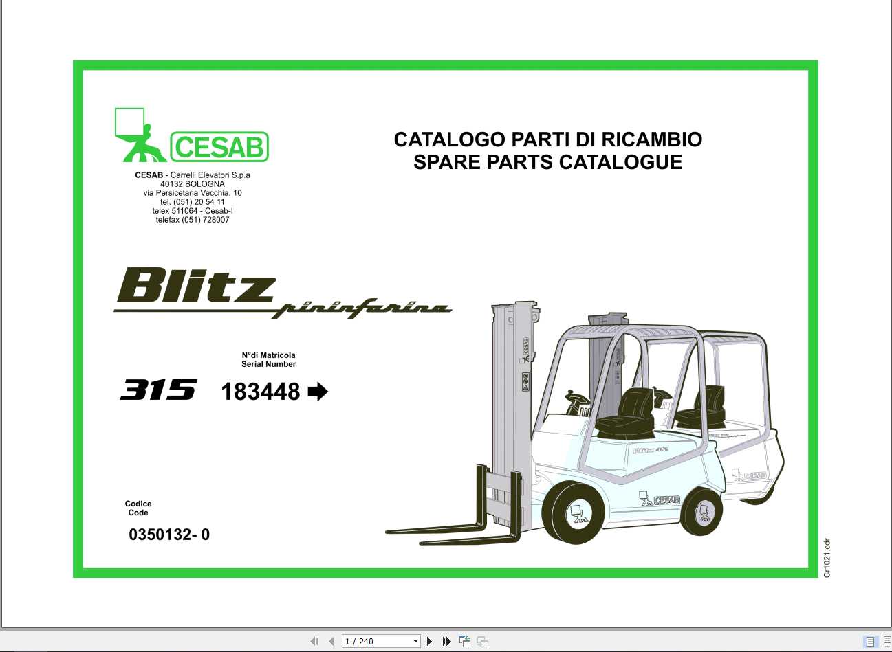 CESAB Blitz 315 Forklift Spare Parts Catalogue0350132 0 1