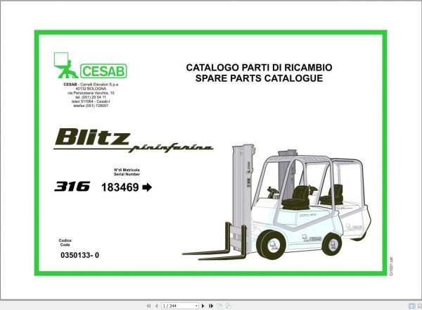 CESAB Blitz 316 Forklift Spare Parts Catalogue0350133 0 1