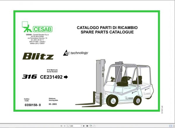 CESAB Blitz 316 Forklift Spare Parts Catalogue0350158 0 1