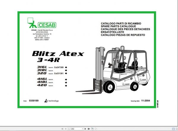 CESAB Blitz Atex 3 4R Forklift Spare Parts Catalogue0350189 1