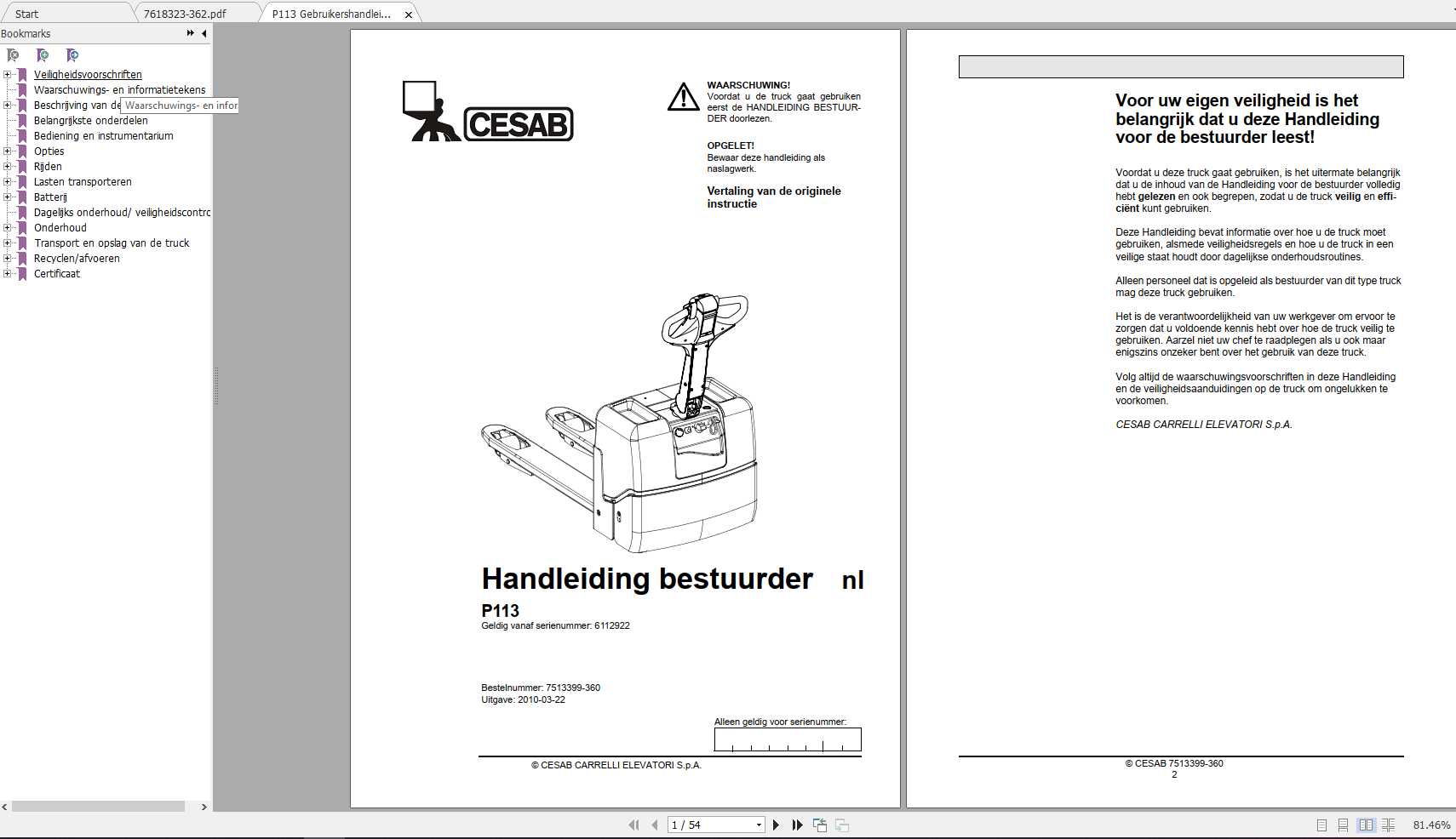 CESAB Electric Pallet Trucks P113 Operators Manuals 1
