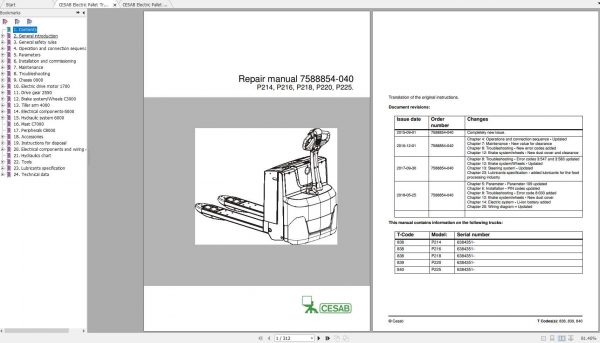 CESAB Electric Pallet Trucks P214 P225 Repair Manuals 2