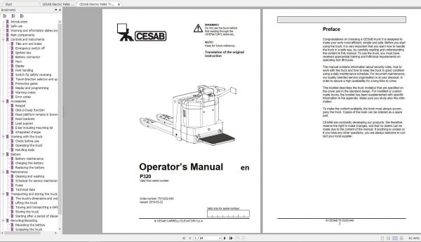 CESAB Electric Pallet Trucks P320 Operators Manuals 1