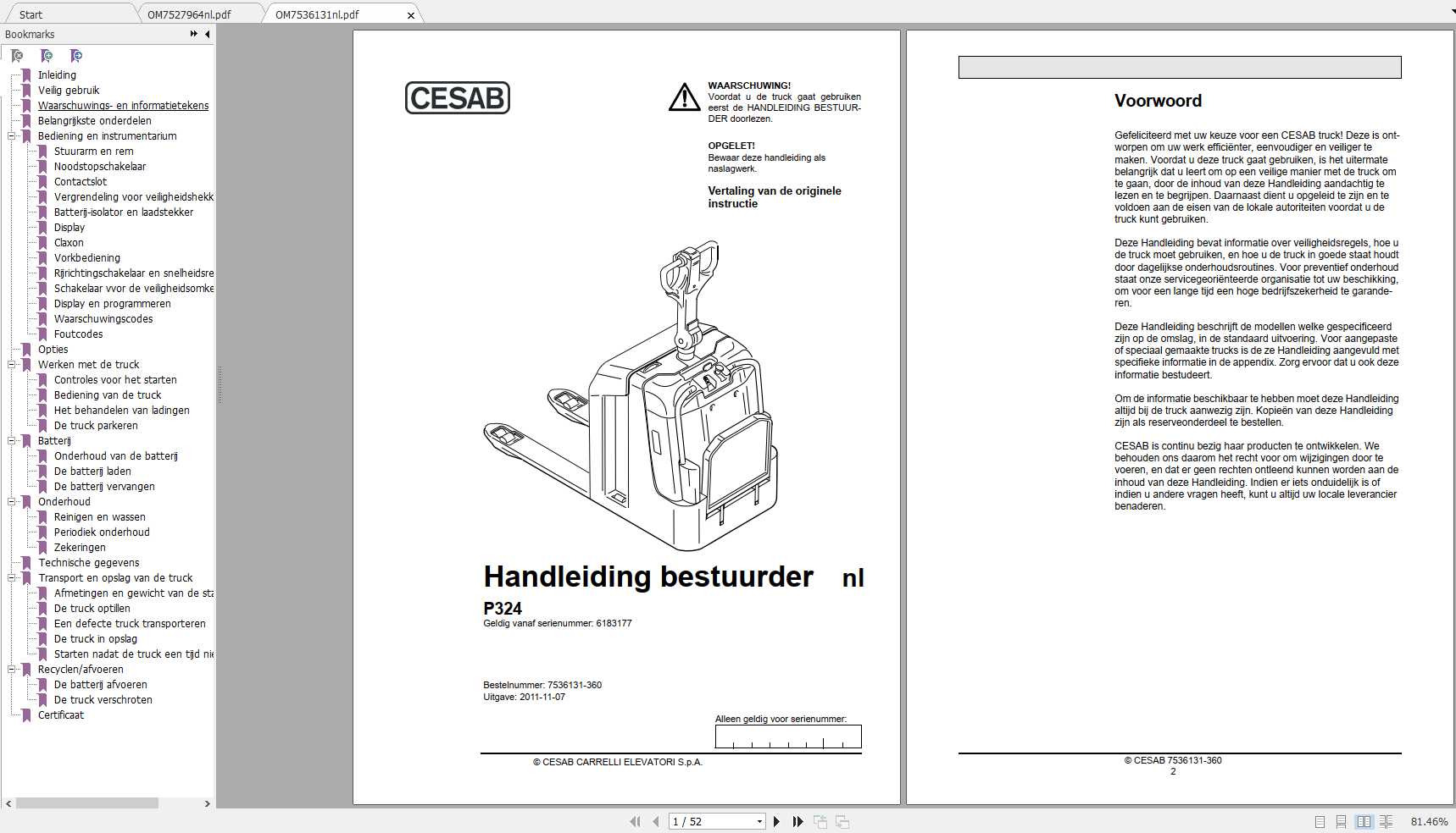 CESAB Electric Pallet Trucks P324 Operators ManualsNL 1