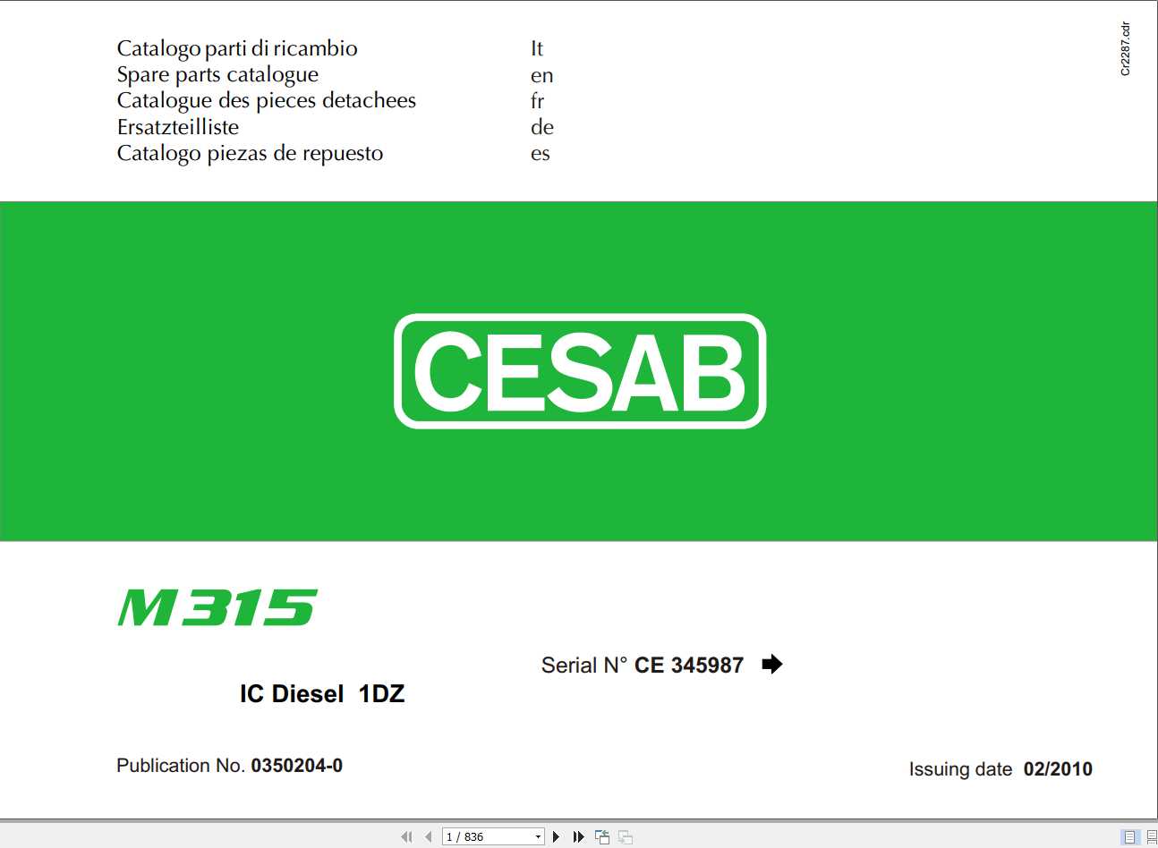 CESAB Forklift IC Diesel 1DZ M315 Spare Parts Catalog0350204 0 1