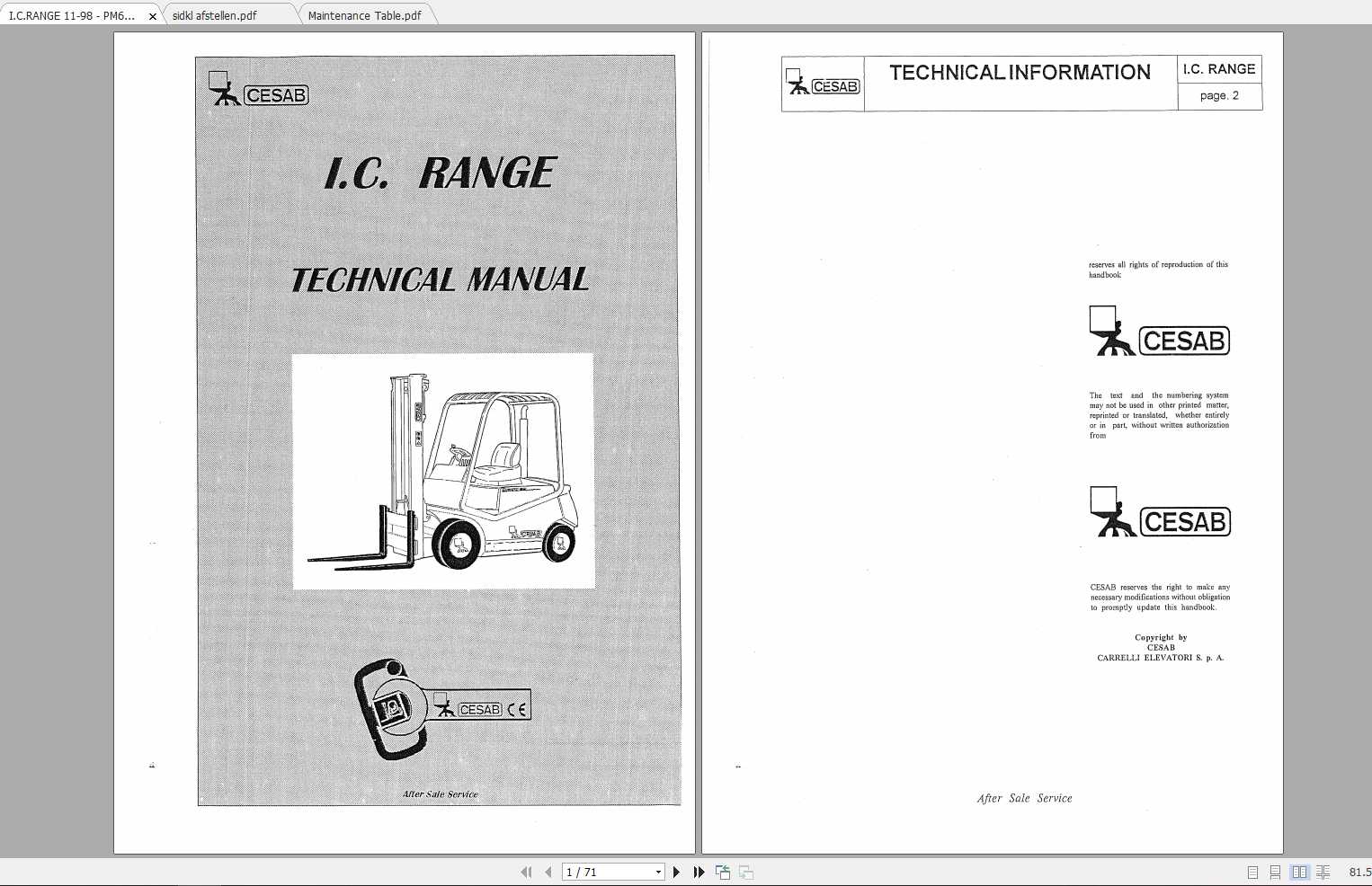 CESAB Forklift IC Range Technical Manual 1