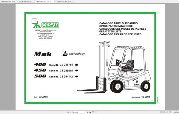 CESAB Mak 400 450 500 AC Forklift Spare Parts Catalogue 1