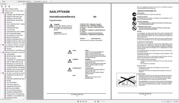 CESAB Pallet Trucks CE100HL CE100HLE Operators Manual Quality Parts 1