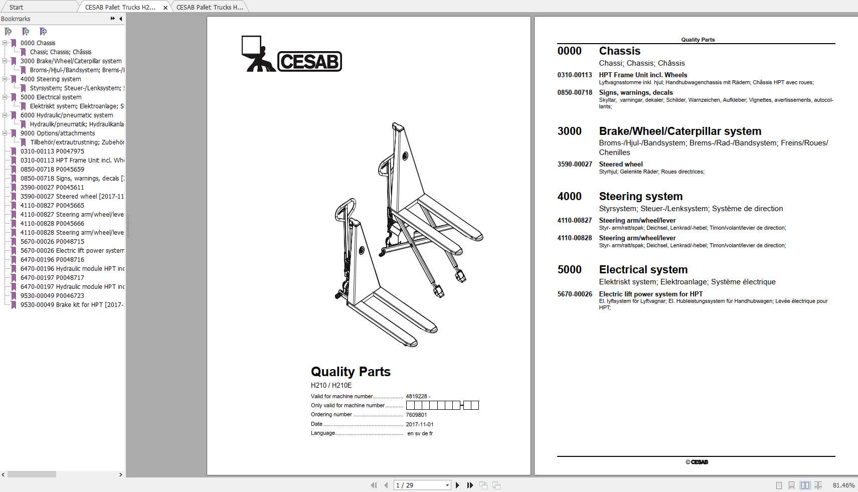 CESAB Pallet Trucks H210 H210E Quality Parts 1
