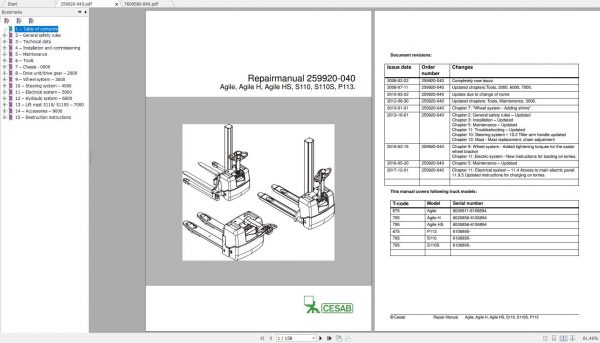 CESAB Powered Stacker Trucks S110 S110S Repair Manuals 1