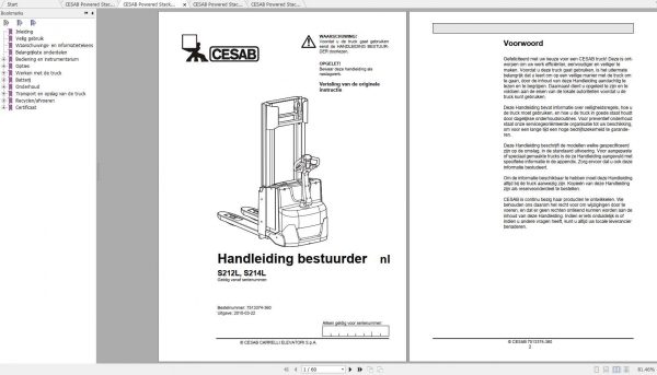 CESAB Powered Stacker Trucks S212L S214L Operators Manuals 2