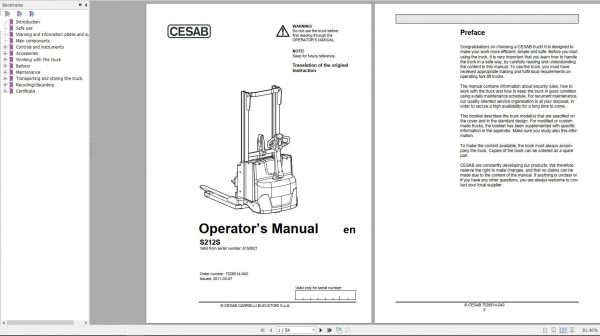 CESAB Powered Stacker Trucks S212S Operators Manual 1