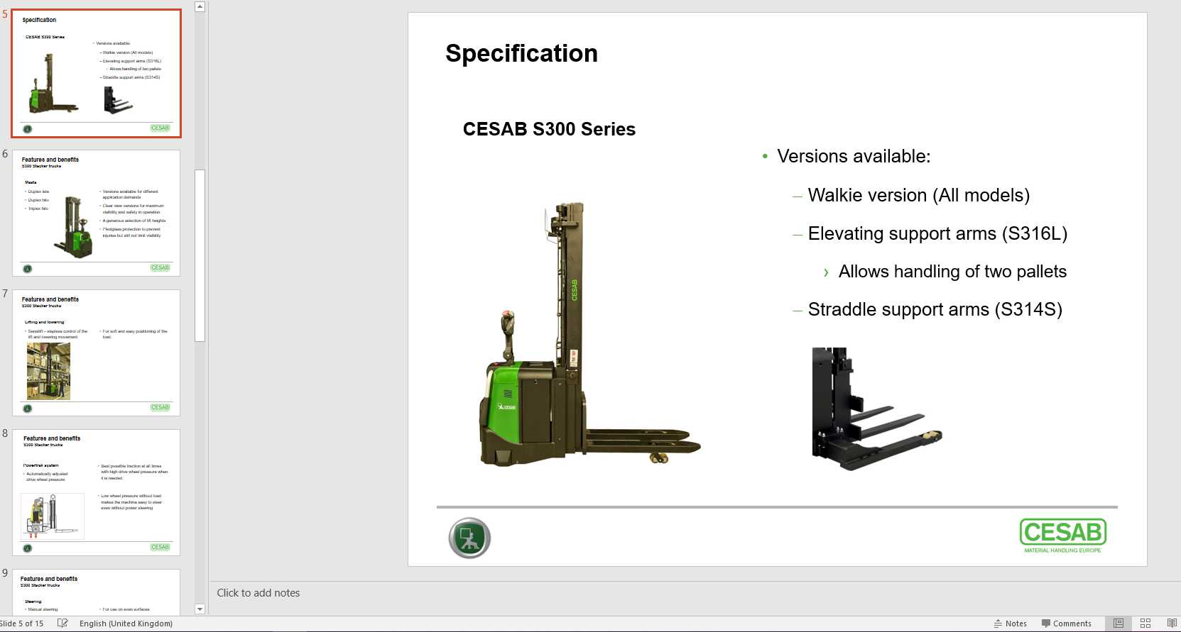 CESAB Powered Stacker Trucks S300 Technical Presentation 1