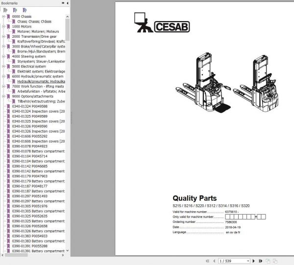 CESAB Powered Stacker Trucks S312 S314 S316 S320 Quality Parts 1