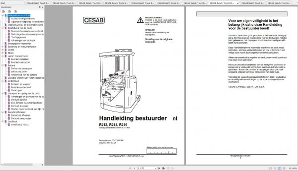 CESAB Reach Truck R216 Operator Service Parts Manuals 1
