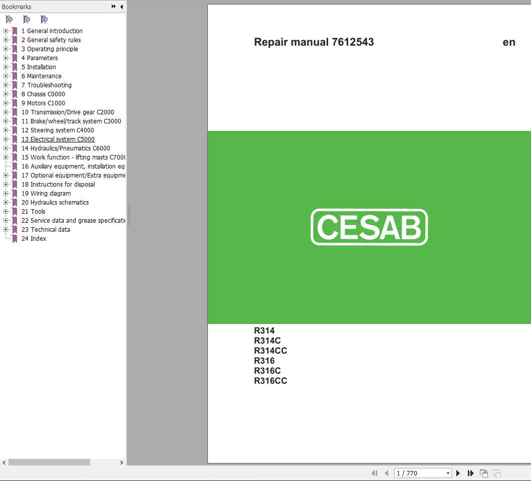 CESAB Reach Trucks R314R316R318R320R325 C CC Repair Manual7612543 1