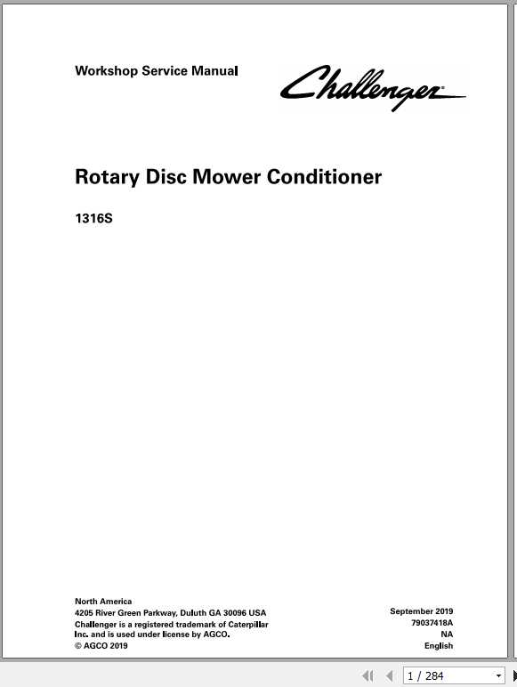 Challenger NA 1316S Rotary Disc Mower Service Manual79037418A 1