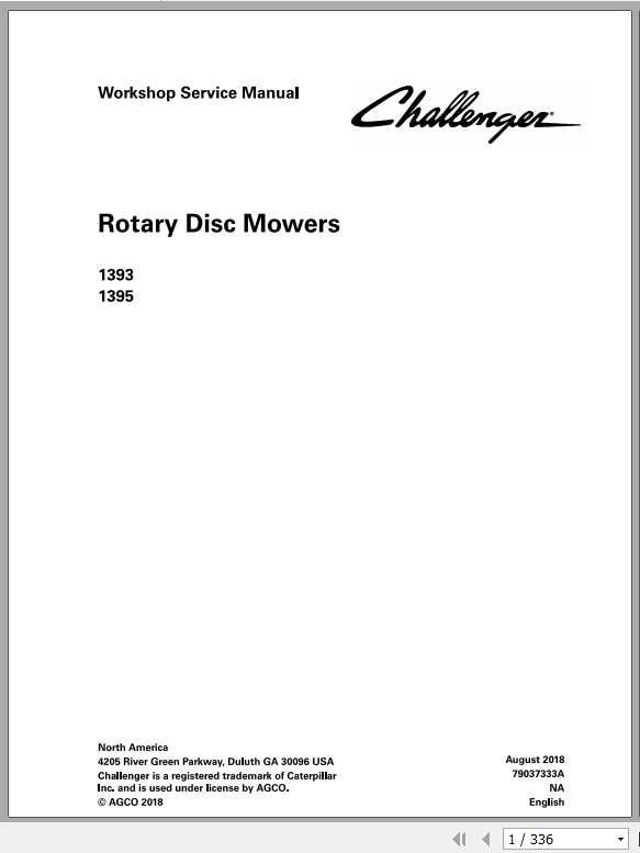 Challenger NA 1393 1395 Rotary Disc Mower Service Manual79037333A1