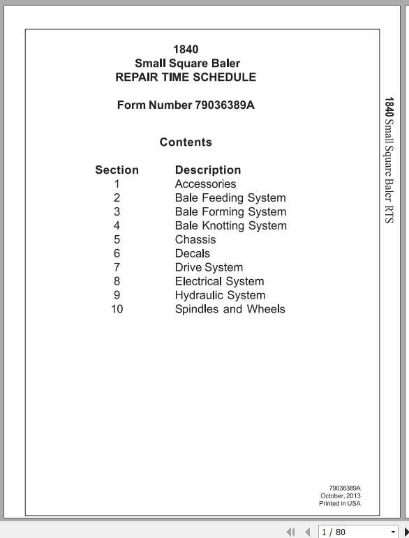 Challenger NA 1840 Small Square Baler Repair Time Schedule79036389A1
