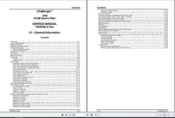 Challenger NA 1840 Small Square Baler Service Manual79036208A2