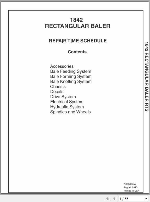 Challenger NA 1842 Rectangular Baler Repair Time Schedule79037065A1