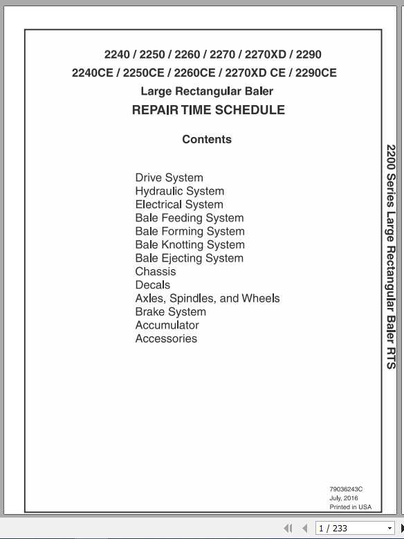 Challenger NA 2240 2290 Large Rectangular Baler Repair Schedule79036243CE1