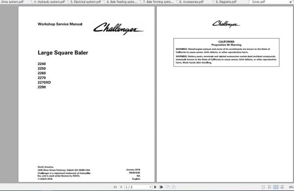 Challenger NA 2240 2290 Large Square Baler Service Manual79036163E1
