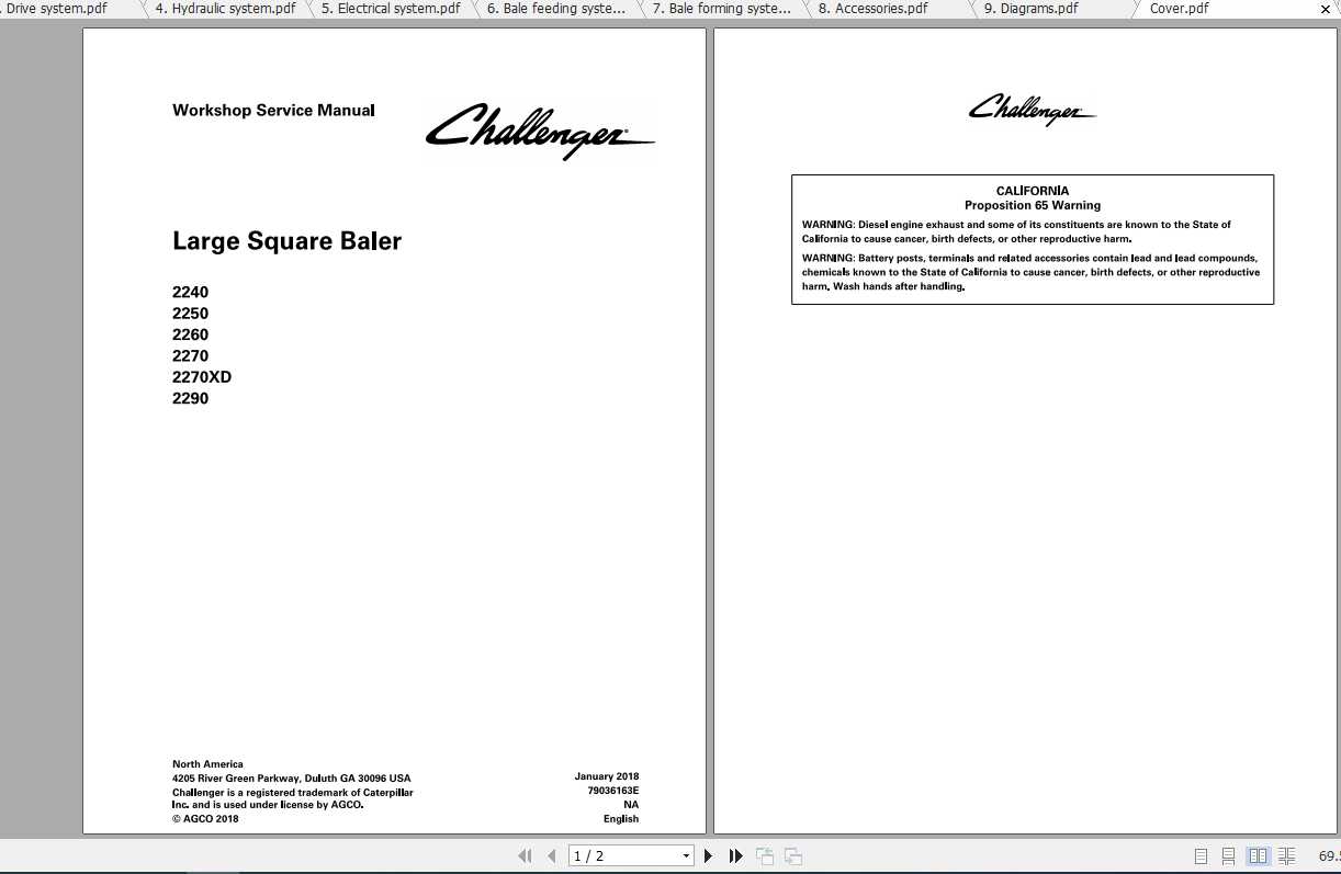 Challenger NA 2240 2290 Large Square Baler Service Manual79036163E1