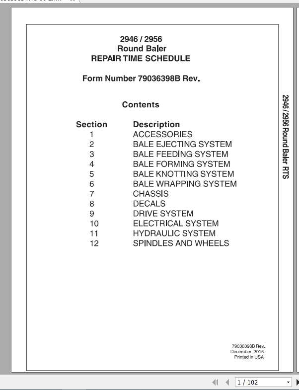 Challenger NA 2946 2956 Round Baler Repair Time Schedule79036398B1