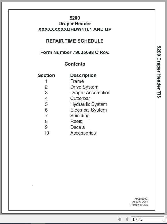 Challenger NA 5200 Draper Header Repair Time Schedule79035698C 1