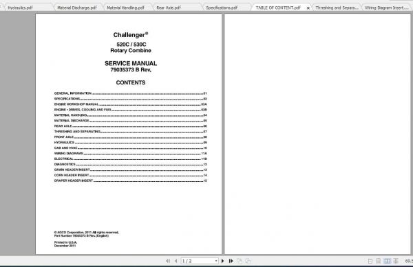 Challenger NA 520C 530C Rotary Combine Service Manual79035373B 1