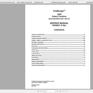 Challenger NA 520C Rotary Combine Service Manual79036641A 1