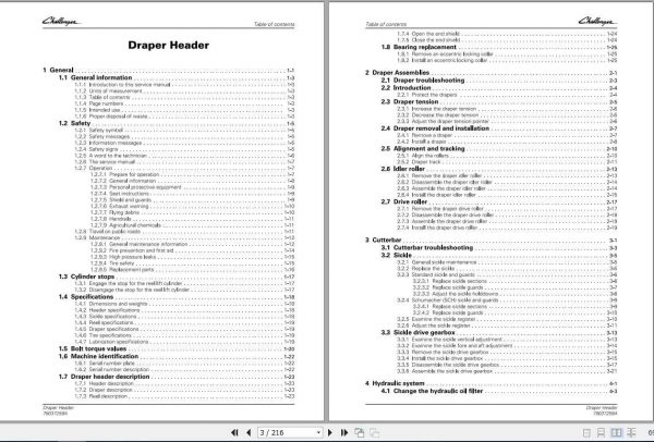 Challenger NA 5400 Draper Header Service Manual79037259A 2