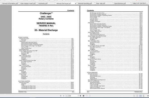 Challenger NA 540C 560C Rotary Combine Service Manual79036463A 2