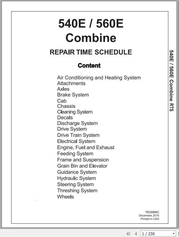 Challenger NA 540E 560E Combine Repair Time Schedule79036869C 1