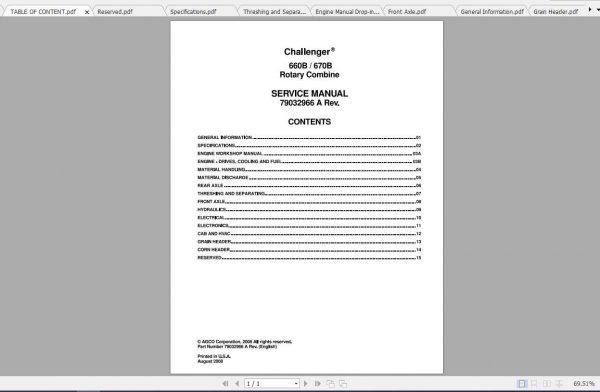Challenger NA 660B 670B Rotary Combine Service Manual79032966A 1