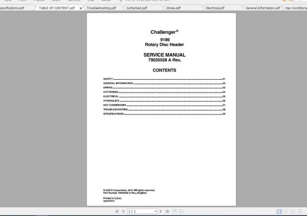 Challenger NA 9186 Rotary Disc Header Service Manual1