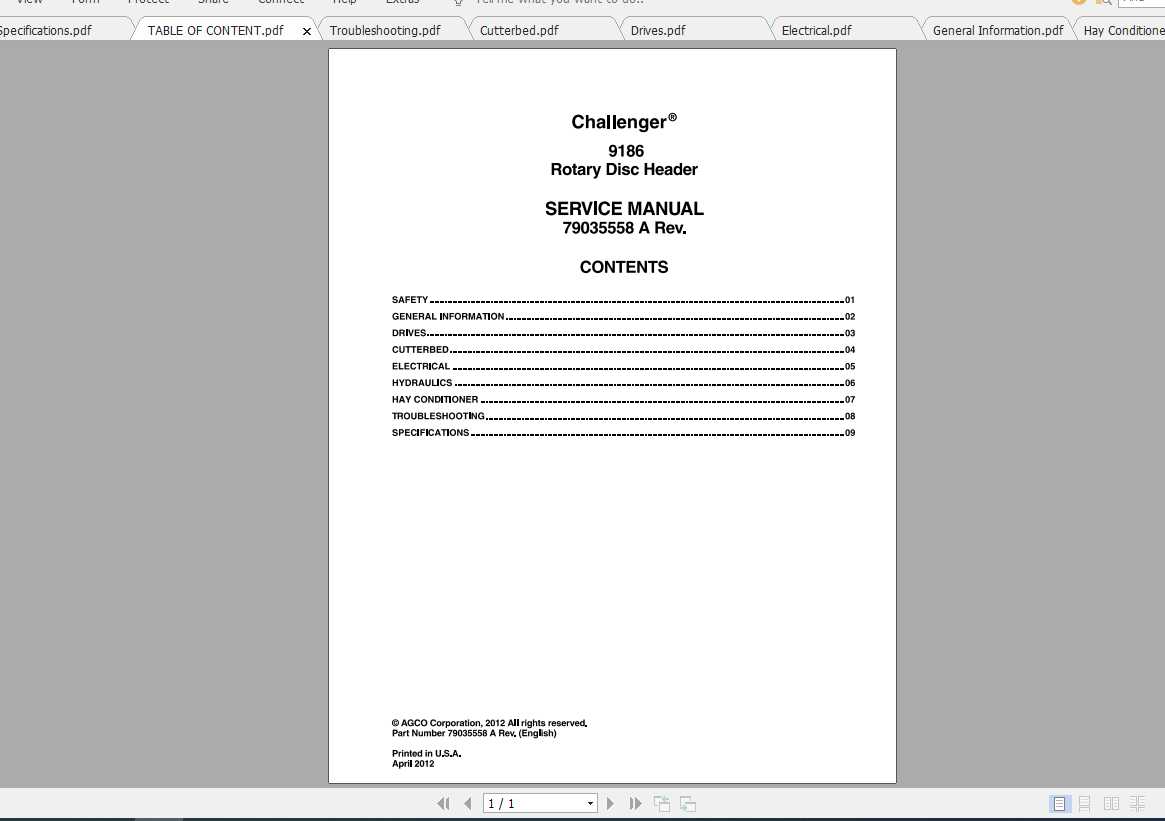Challenger NA 9186 Rotary Disc Header Service Manual1