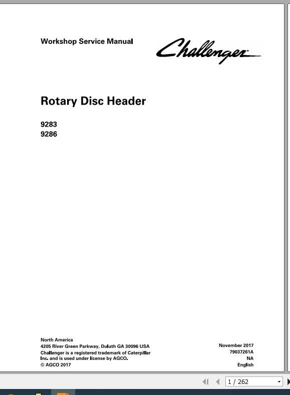 Challenger NA 9283 9286 Rotary Disc Header Service Manual79037261A1