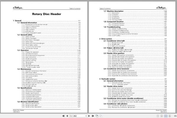 Challenger NA 9283 9286 Rotary Disc Header Service Manual79037261A2