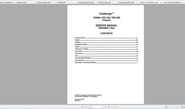 Challenger NA Applicators RG900 RG1100 RG1300 Rogator Chassis Service Manual79034580C 1