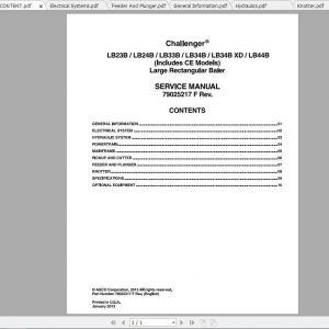 Challenger NA LB23B LB44BCE Large Rectangular Baler Repair Schedule79033201D1