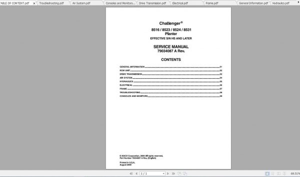 Challenger NA Planter 8516 8523 8524 8531 Service Manual79034087A 1