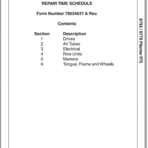 Challenger NA Planter 8792 8776 Repair Time Schedule79034637A