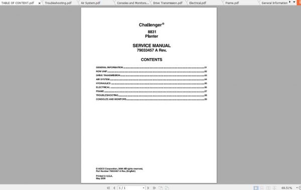 Challenger NA Planter 8831 Service Manual79033457A 1