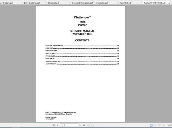 Challenger NA Planter 8936 Service Manual79035426B 1
