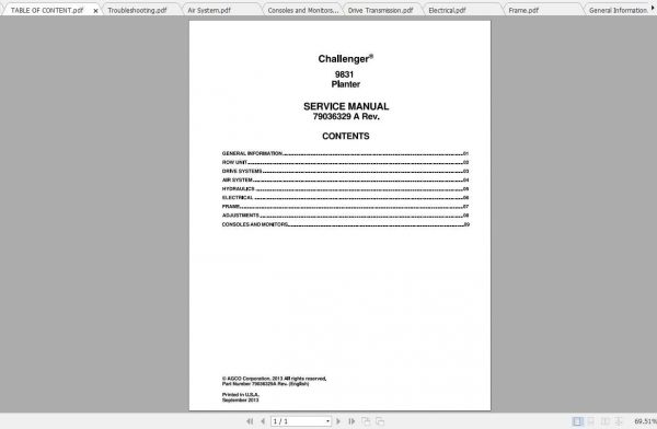 Challenger NA Planter 9831 Service Manual79036329A 1